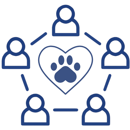 Furfolk pet community icon showing people connected around a heart with a paw print