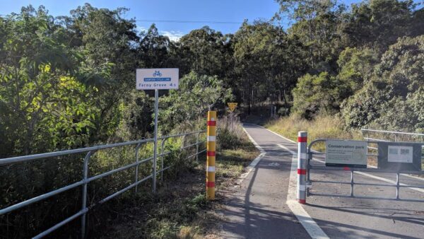 Leafy Ferny Grove bikeway used for safe, local dog walking routes with Furfolk.