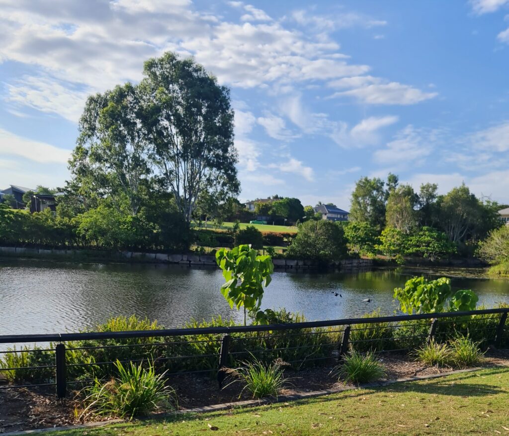 Green lakeside walking route in Warner Brisbane